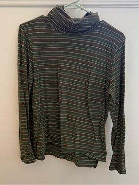 Madewell Olive Green Striped Turtleneck Long Sleeve Shirt sz M